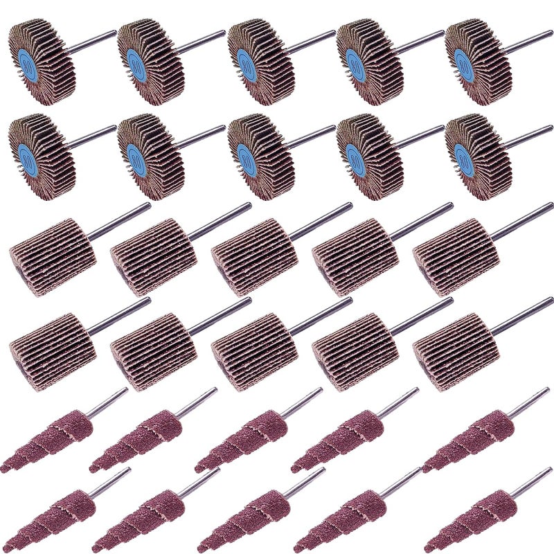 SACKORANGE 30 PCS 80 Grit Abrasive Flap Wheel Sander, 1/8" Shank Diameter Cone Shape Abrasive Sandpaper Flap Sanding Wheel Grinding Head Rotary Tool for Grinding and Polishing - Image 1