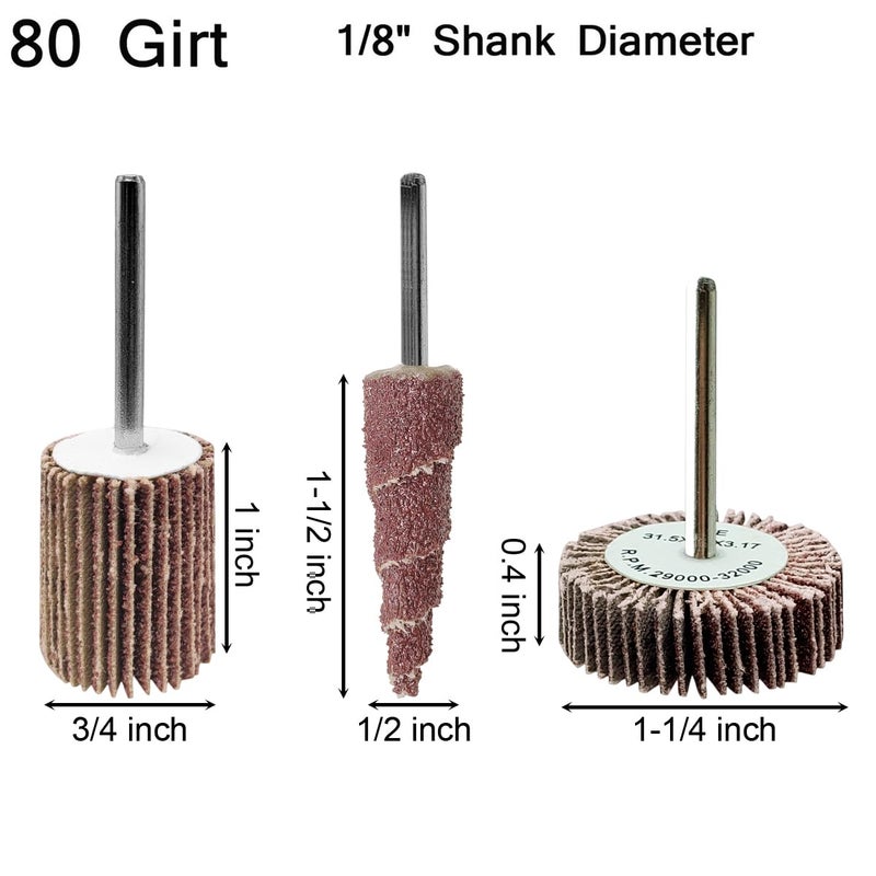 SACKORANGE 30 PCS 80 Grit Abrasive Flap Wheel Sander, 1/8" Shank Diameter Cone Shape Abrasive Sandpaper Flap Sanding Wheel Grinding Head Rotary Tool for Grinding and Polishing - Image 2