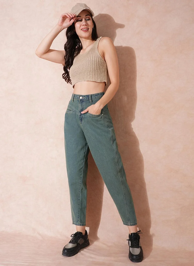 جلو باص جينز قطن نسائي بقصة مريحة وخصر مرتفع من جلوبس