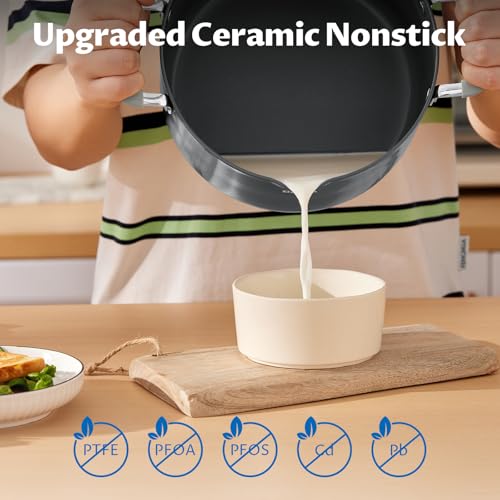 BEZIA 6 QT Nonstick Stock Pots with Lid, BEZIA Ceramic Soup Pot with Glass Straining Lid, Induction Cooking Pots with Silicone Handle, Compatible with All Cooktops, Dishwasher Safe - Image 4