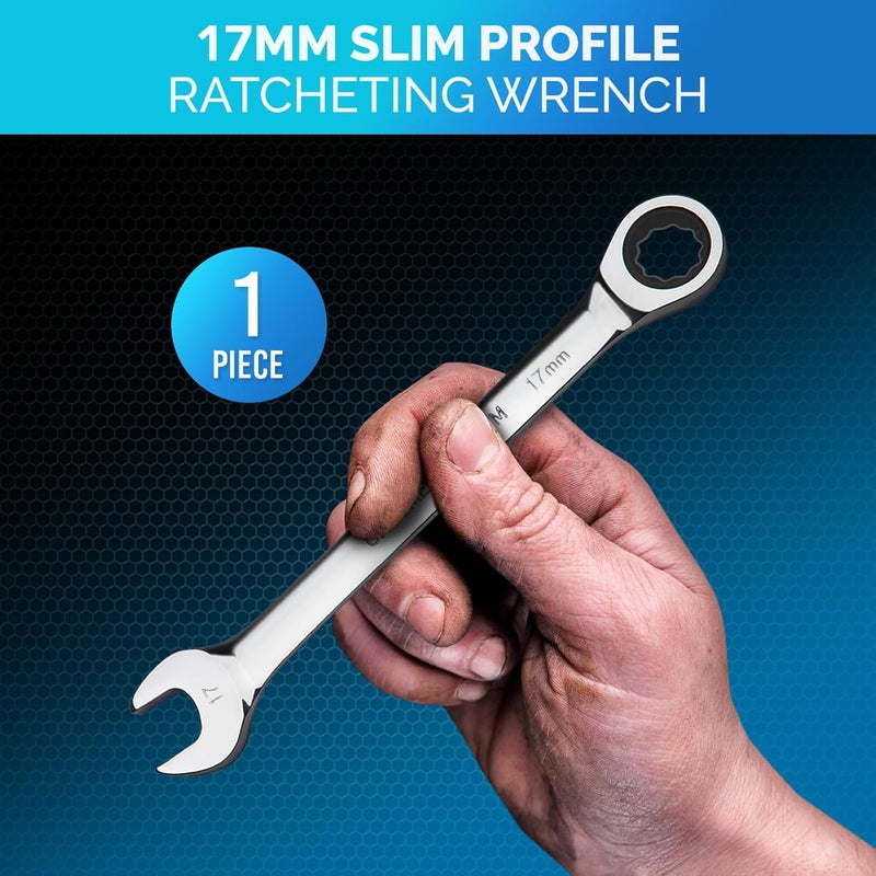 TOOLGUARDS 17mm Wrench - Ratcheting Wrench - Slim Profile - Ratchet Wrench - 100% Lifetime Satisfaction Guarantee - Image 2