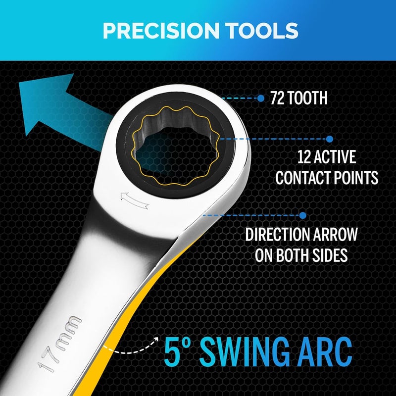 TOOLGUARDS 17mm Wrench - Ratcheting Wrench - Slim Profile - Ratchet Wrench - 100% Lifetime Satisfaction Guarantee - Image 5