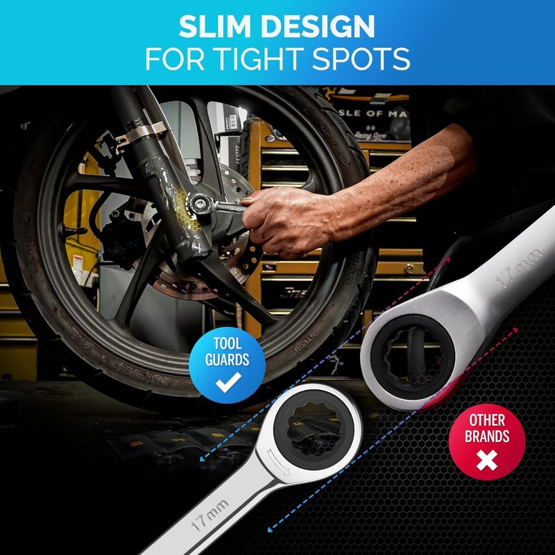 TOOLGUARDS 17mm Wrench - Ratcheting Wrench - Slim Profile - Ratchet Wrench - 100% Lifetime Satisfaction Guarantee - Image 3