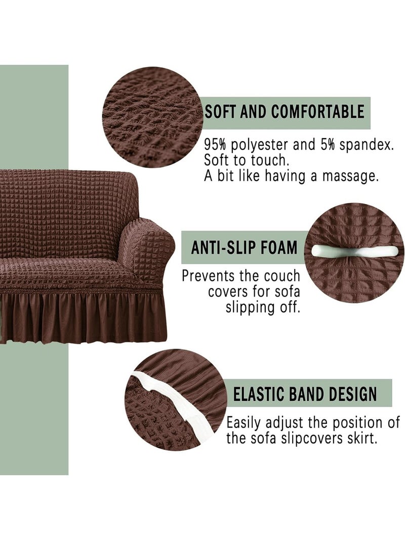 VORHANG Stretch Sofa Slipcover Easy Fitted Sofa Couch Cover with Skirt (Brown -2 Seater) Pack of 1 - Image 3