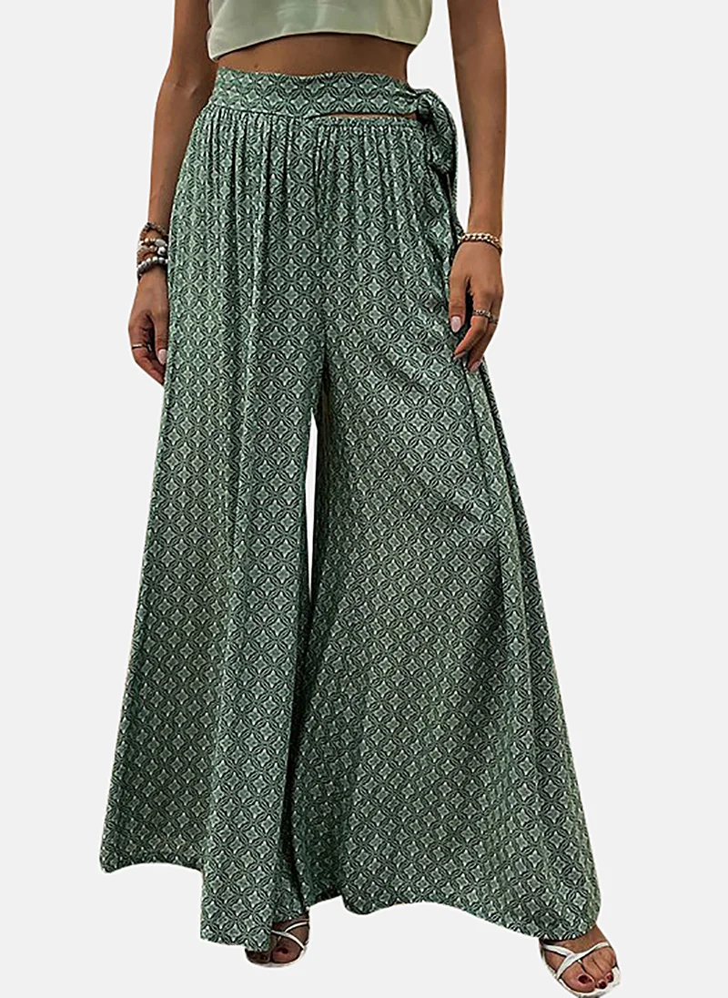 يونيكي Green Printed Wide Leg Palazzos