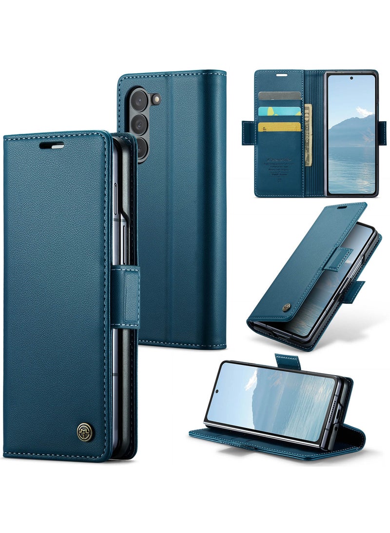 CaseMe Flip Wallet Case For Samsung Galaxy Z Fold 6 5G [RFID Blocking] PU Leather Wallet Flip Folio Case with Card Holder Kickstand Shockproof Phone Cover (Blue)  - Image 1