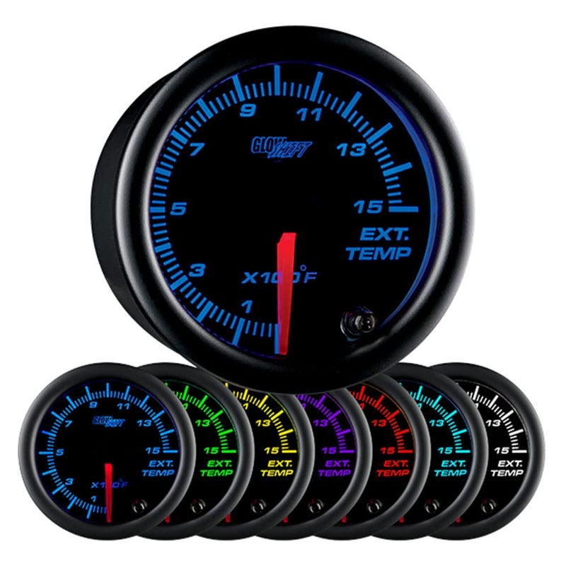 GlowShift Black 7 Color 1500F Pyrometer Exhaust Gas Temp Gauge Kit Includes 1827 NPT Type K EGT Probe Wiring MultiColor Display Black Dial Clear Lens for Diesel Trucks 2116 52mm