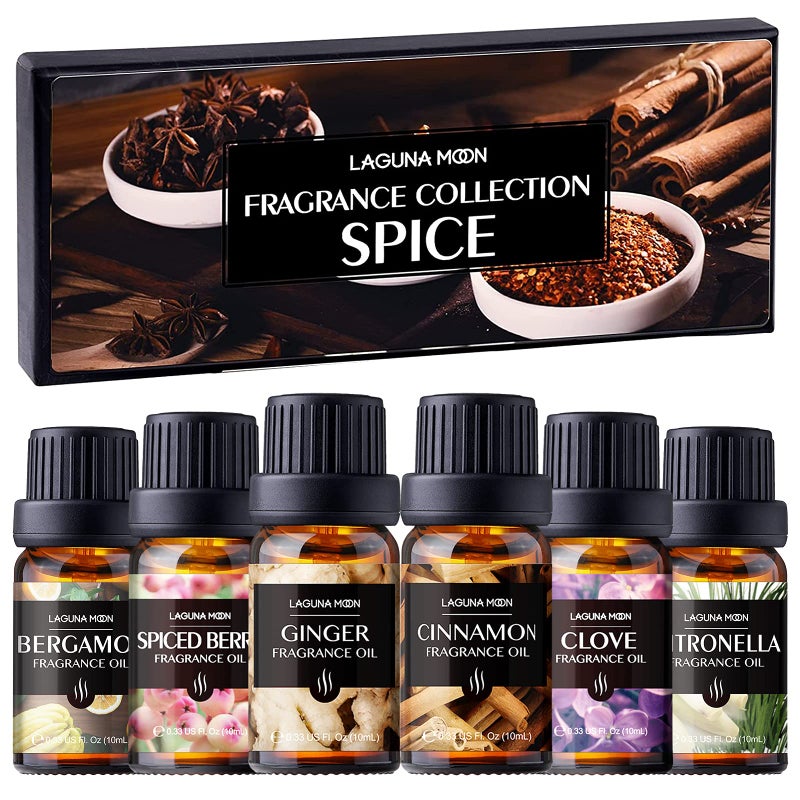 Lagunamoon Fragrance Essential Oil - 6pc Holiday Breeze Scent Gift Set - Perfect for Candle Making, Soap Scents, Slime - Oils for Diffuser, Humidifier, Aromatherapy, Aroma Beads, Car Freshener (10mL) - Image 1