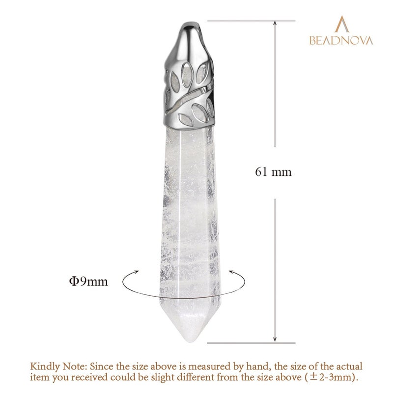 BEADNOVA Healing Crystal Necklace for Women Men White Quartz Pendant Energy Healing Gemstones Jewelry Pendulum Crystal Divination (Hexagonal, 18 Inches Stainless Steel Chain) - Image 3