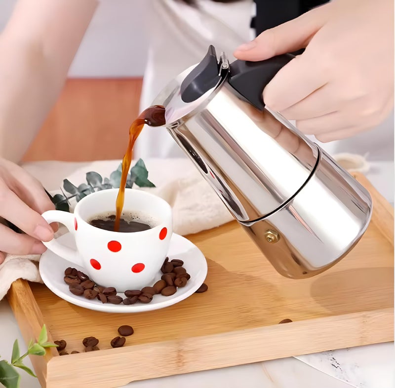 DeeKleen ديكلين وعاء موكا من الفولاذ المقاوم للصدأ لصنع الإسبريسو، وعاء موكا على الموقد، وعاء قهوة بيركولاتور، صانع القهوة الإيطالي، تحضير القهوة الكوبية، صانع القهوة غريكا (6 أكواب) - Image 5