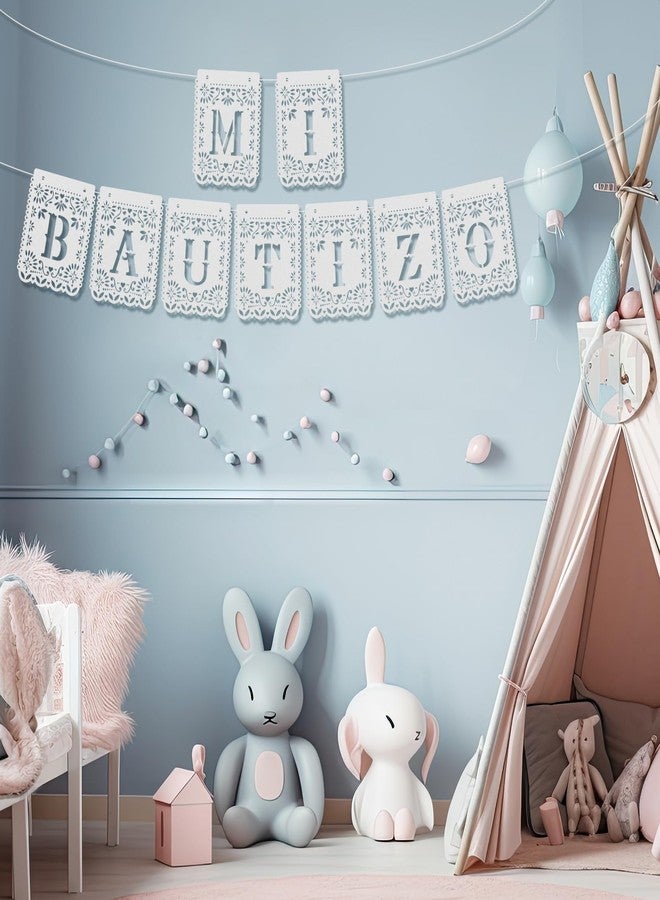 Marspark Mi Bautizo Banner with 24 Pcs Spanish Mi Bautizo Cake Topper White Papel Picado God Bless Banner First Holy Communion Baptism Party Decoration Kit Religious Christening Supplies - Image 5