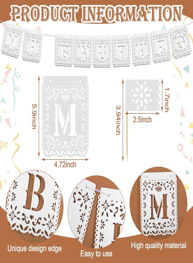 Marspark Mi Bautizo Banner with 24 Pcs Spanish Mi Bautizo Cake Topper White Papel Picado God Bless Banner First Holy Communion Baptism Party Decoration Kit Religious Christening Supplies - Image 2