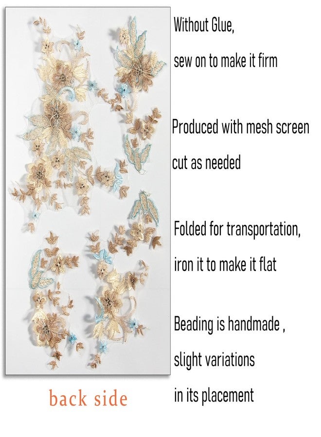 Silvora 6 PCS Flower Fabric Beaded Pearl Lace Applique, 3D Embroidered Patch for Dresses,Handmade Sewing Tool for DIY Neckline Bodice Pants(Gold-6) - Image 4