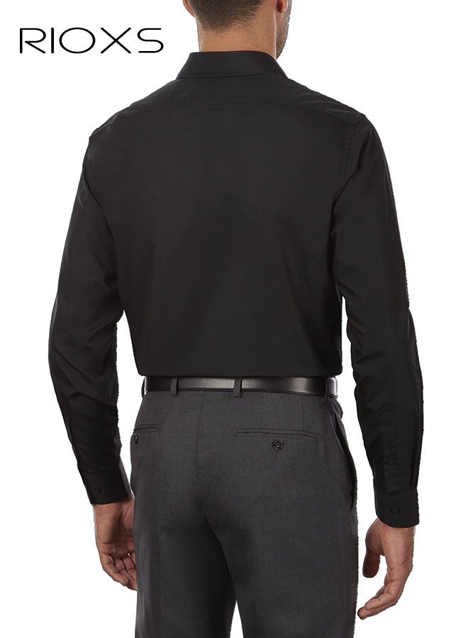ريوكس قميص رجالي أسود فاخر للرجال، قميص عمل بأكمام طويلة بأكمام طويلة ومريحة، ملابس مكتبية مريحة غير مزعجة مع ياقة بأزرار لأسفل، قميص رسمي مقاوم للتجاعيد عالي الجودة، ملابس عمل فاخرة تسمح بمرور الهواء للرجال المحترفين - Image 2