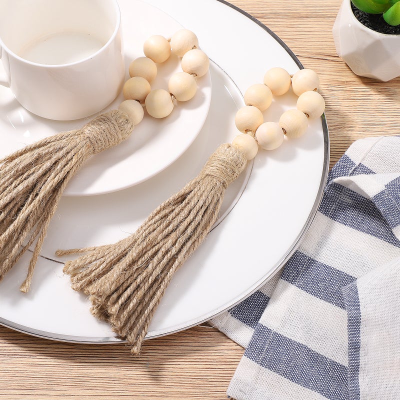 🏠 خرز خشبي مزخرف مع شرابات على الطراز الريفي للديكور المنزلي والزينة الحائطية للمنزل وحفلات الزفاف - Image 2