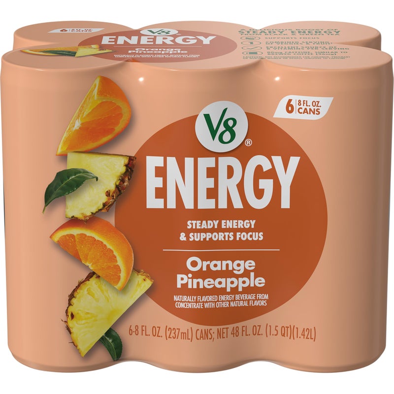V8 Energy Orange Pineapple Energy Drink 8 fl oz Can 6 Pack - Image 3