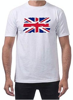 United Kingdom Flag Printed Classic Great Britain Round Neck Short Sleeve White T-shirt
