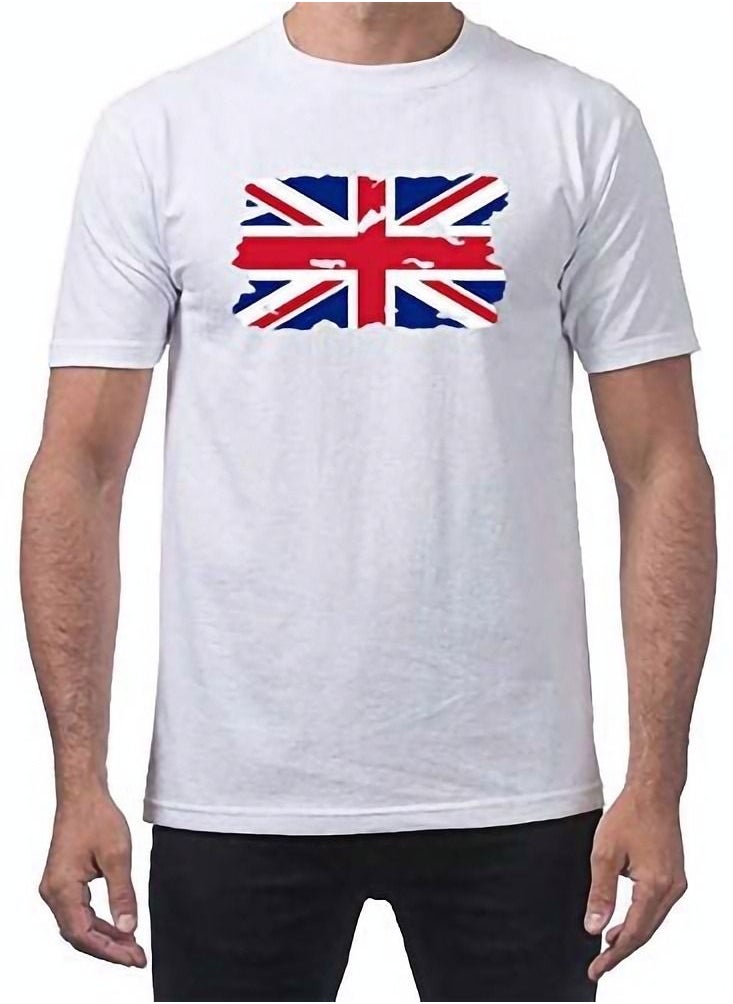 Generic - United Kingdom Flag Printed Classic Great Britain Round Neck Short Sleeve White T-shirt - Image 1