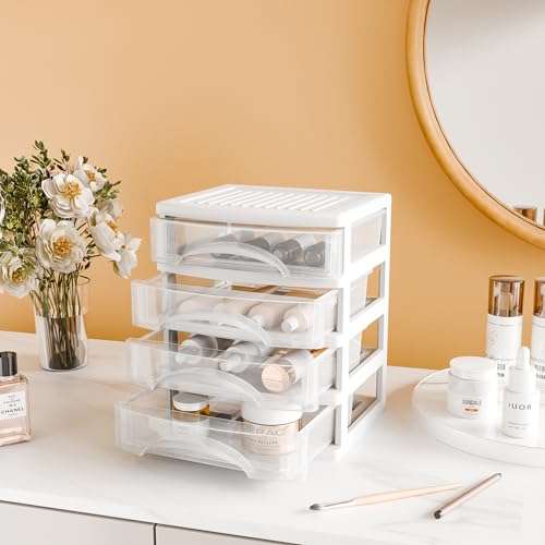 Gonice White Desk 4 Drawer Organizer, Plastic Small Drawer Storage, Desk Storage for Office and Home - Image 3