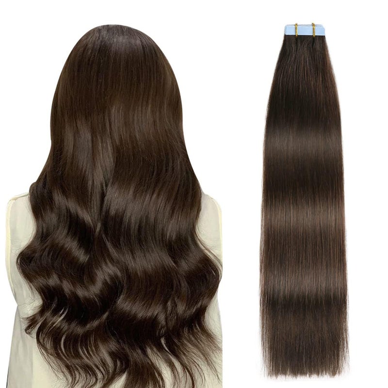 SUYYA Tape in Hair Extensions Human Hair 100% Real Human Hair 16 inches 20pcs 40g/pack Straight Seamless Skin Weft Tape in Human Hair Extensions(16 inches #2) 2# Darkest Brown - Image 3