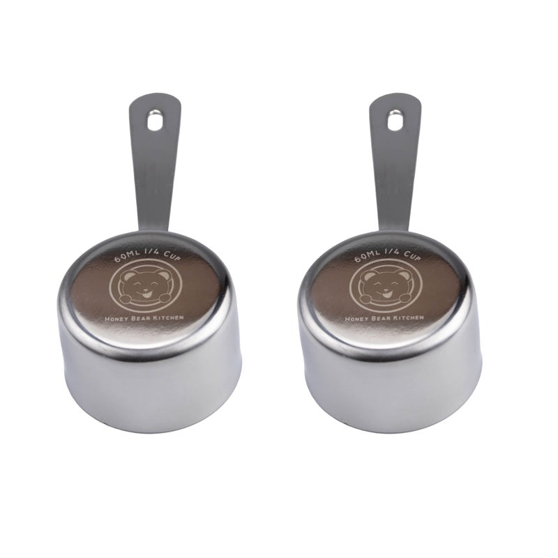 Honey Bear Kitchen 14 Cup 60 ml Leavein Measuring Scoop Cups v2 Polished Stainless Steel Set of 2