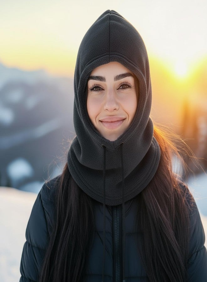 Funtery قناع تزلج من قطعتين من Funtery للنساء والرجال، قناع وجه شتوي من الصوف مقاوم للرياح، وشاح بغطاء رأس، قبعة، غطاء وجه حراري، مدفئ للرقبة (أسود، رمادي) - Image 3