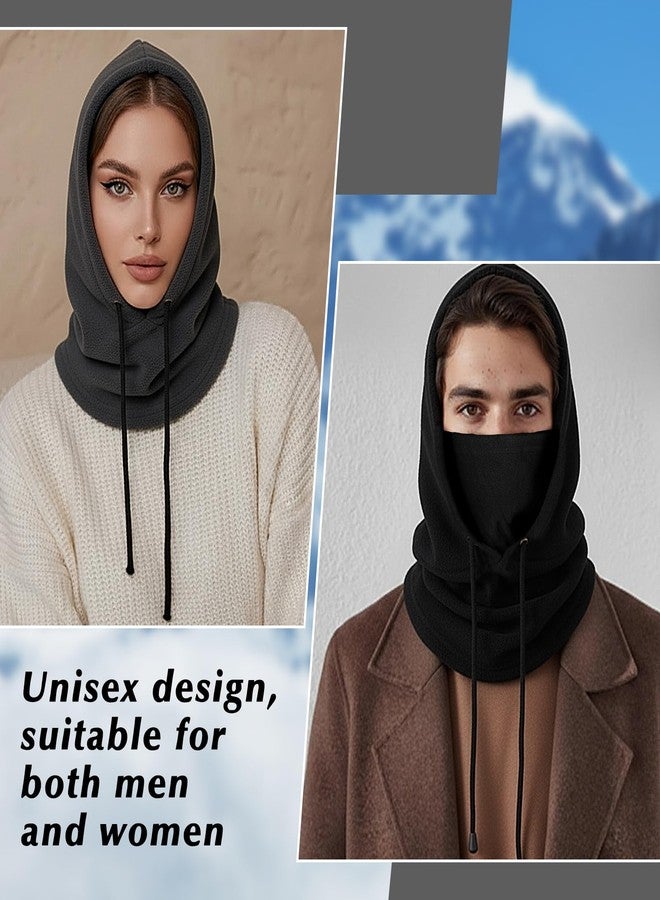 Funtery قناع تزلج من قطعتين من Funtery للنساء والرجال، قناع وجه شتوي من الصوف مقاوم للرياح، وشاح بغطاء رأس، قبعة، غطاء وجه حراري، مدفئ للرقبة (أسود، رمادي) - Image 2