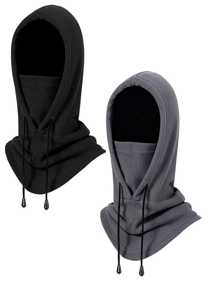 Funtery قناع تزلج من قطعتين من Funtery للنساء والرجال، قناع وجه شتوي من الصوف مقاوم للرياح، وشاح بغطاء رأس، قبعة، غطاء وجه حراري، مدفئ للرقبة (أسود، رمادي) - Image 1
