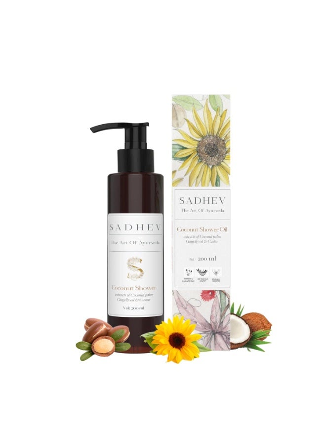 Sadhev Ayurvedic Herbal Coconut Shower Oil With Coconut Palm Gingelly Oil And Castor Extract - 200ml (Pack of 1) - Image 1