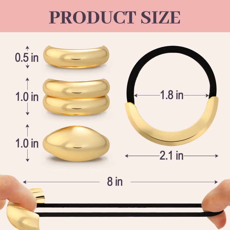 JIRIS 3PCS Metal Hair Tie For Women,Gold Cuffs,Metal Geometric Gold Hair Ties, Hair Accessories Stretchy and Non-Damage Ponytail Holders,Ponytail Cuff Hair Bands For Hair Styling (SET4) - Image 2