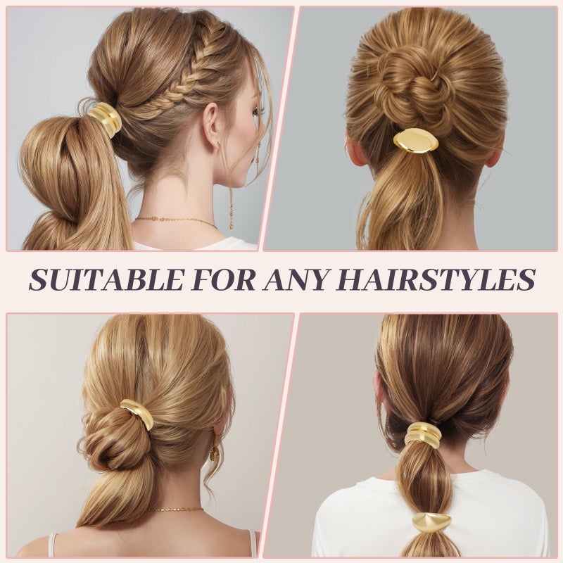 JIRIS 3PCS Metal Hair Tie For Women,Gold Cuffs,Metal Geometric Gold Hair Ties, Hair Accessories Stretchy and Non-Damage Ponytail Holders,Ponytail Cuff Hair Bands For Hair Styling (SET4) - Image 4