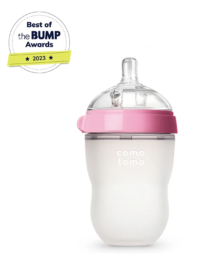 comotomo Natural Feel Baby Bottle 250 ML With Pack Of 2 Natural Teat Silicone Nipples, 2 Holes With Medium Flow,  3 Months +