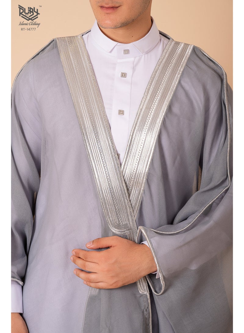 روبي للملابس الإسلامية ثوب رجالي بيشت، ملابس إسلامية، كيمونو، عباية فضفاضة، فساتين، قفطان شيفون مطرز بأكمام طويلة، ثوب دبي كاجوال رسمي - Image 2