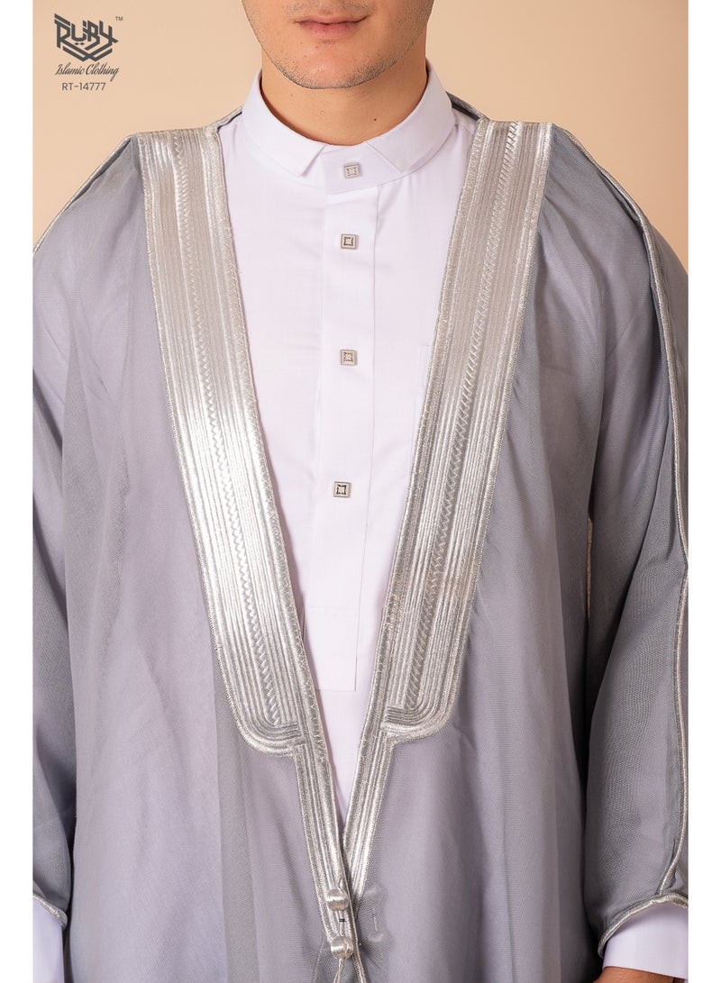 روبي للملابس الإسلامية ثوب رجالي بيشت، ملابس إسلامية، كيمونو، عباية فضفاضة، فساتين، قفطان شيفون مطرز بأكمام طويلة، ثوب دبي كاجوال رسمي - Image 5