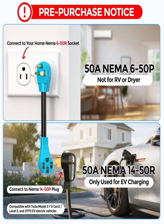 CircleCord NEMA 6-50P to 14-50R EV Charging Level 2 Adapter Cable, 180 Degree Bent Design with Grip Handle, Heavy Duty 6 Gauge - Image 2