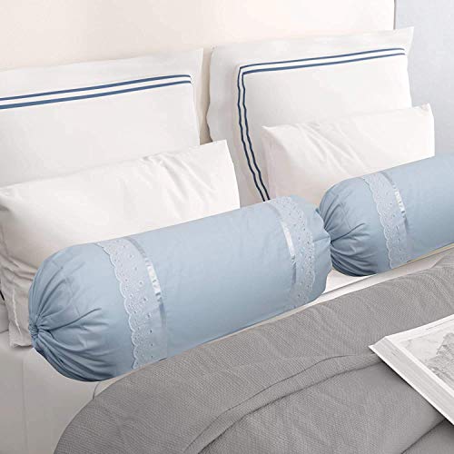 VHC 100% Cotton Lace Bolster Cover 30 * 30 Pack of 2 (Sky Blue) - Image 5