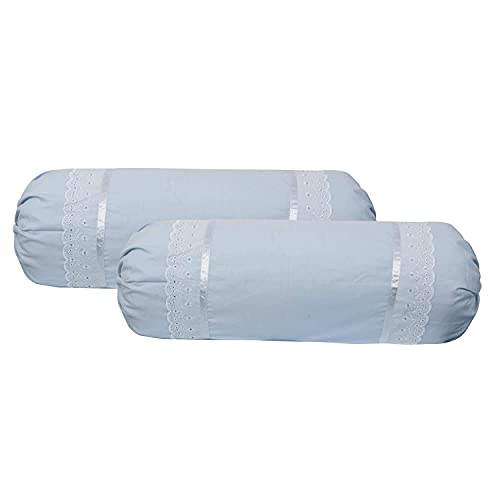VHC 100% Cotton Lace Bolster Cover 30 * 30 Pack of 2 (Sky Blue) - Image 1