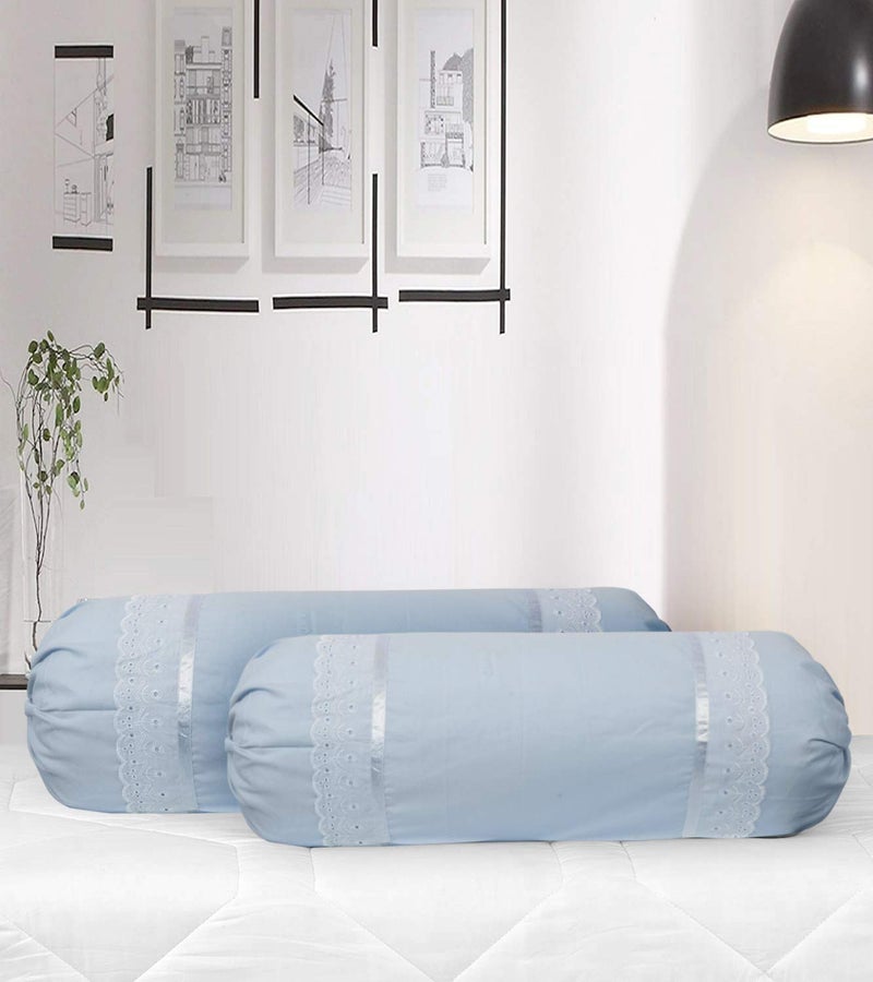 VHC 100% Cotton Lace Bolster Cover 30 * 30 Pack of 2 (Sky Blue) - Image 4