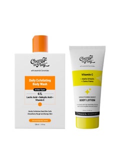 Chemist at Play 1% Salicylic Acid Exfoliating Body Wash 236Ml +Brightening Body Lotion | Skin Moisturization | Arbutin & Vitamin C | 200 Ml | Men & Women  - Image 1