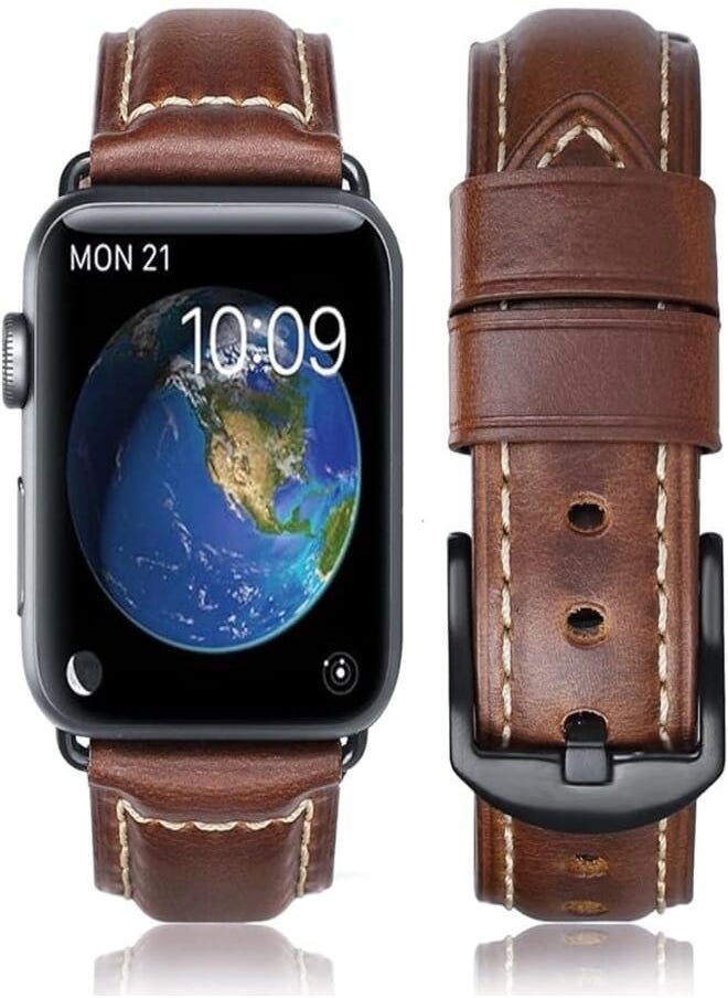HUAFIY - HUAFIY Leather Band for Apple Watch Bands 45mm 44mm 42mm 38mm 40mm 41mm, Leather Bands Replacement for iWatch Series 7 6 5 4 3 2 1 - Image 1