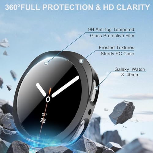 OpenTech® Hard Matte Silicone Protection Front Case Cover with Attached Screen Protector Compatible for Samsung Galaxy Watch Series 8 (40mm) Full Coverage (Black) - Image 3