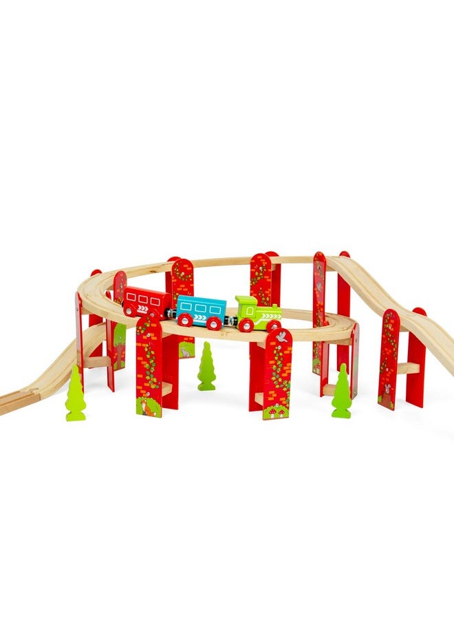 Bigjigs Rail Bigjigs Rail High Level Wooden Train Track | Great Starter Expansion & Connectors Pack for Wood Railway Sets | Toy Pack Comes with Bridge & Ramp | Ideal Educational Kids Gifts for Boys & Girls Age 3+  - Image 1