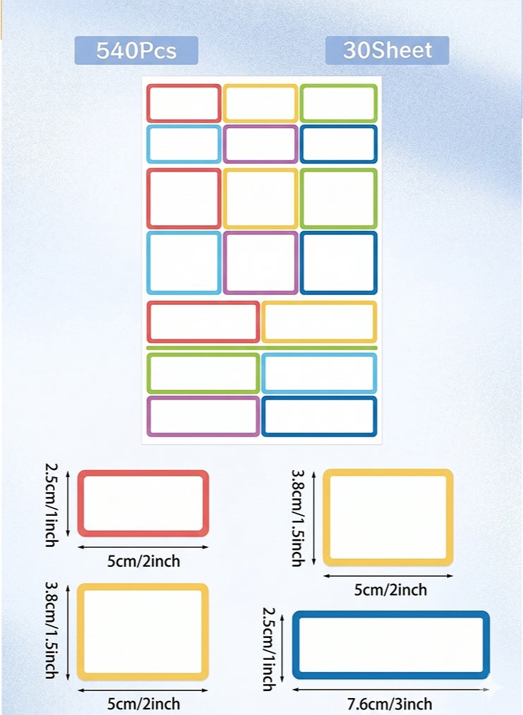540Pcs Removable Labels Stickers, Blank Labels, Can Labels Stickers for Writing, Colored Labels Stickers Self-Adhesive Rectangular Stickers Water, Oil, Tear Resistant for Food Containers, Classroom, Storage (6 Bright Colors) - Image 2