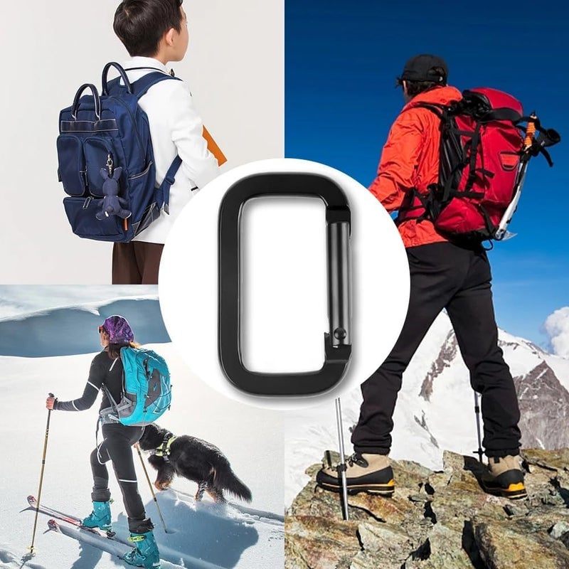 EVALUEMART Pack of 6 Black Carabiner Clip Square D-Shape Buckle Carabiners Clasp Spring Gate Lock Snap Hook for Keychain Outdoor Backpack Strap Pendant Camping Tools - Image 3