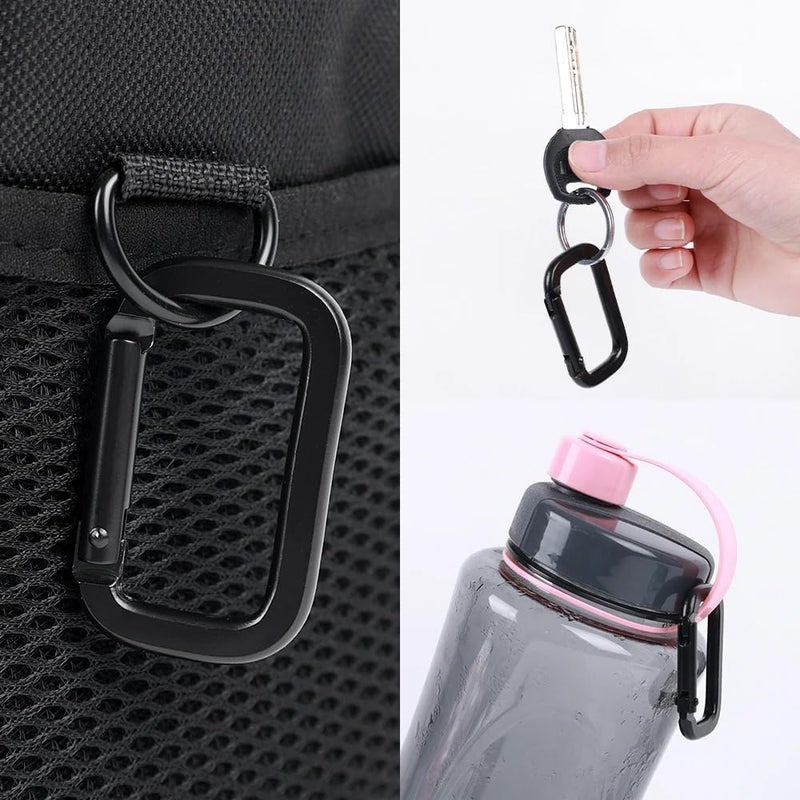 EVALUEMART Pack of 6 Black Carabiner Clip Square D-Shape Buckle Carabiners Clasp Spring Gate Lock Snap Hook for Keychain Outdoor Backpack Strap Pendant Camping Tools - Image 4