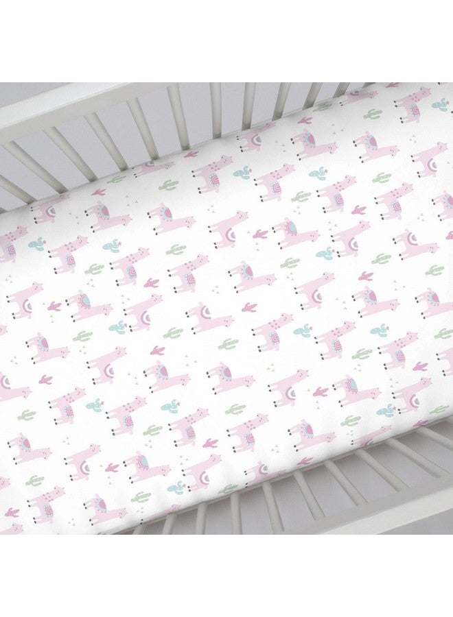 NoJo Super Soft Pink Llama Nursery Mini Crib Fitted Sheet, Pink, White, Green - Image 3