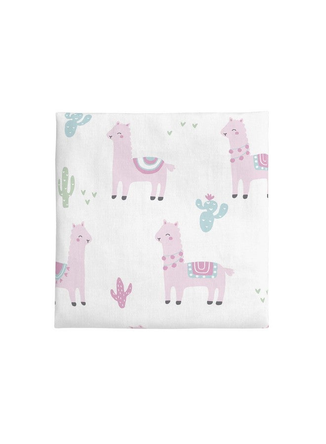 NoJo Super Soft Pink Llama Nursery Mini Crib Fitted Sheet, Pink, White, Green - Image 2