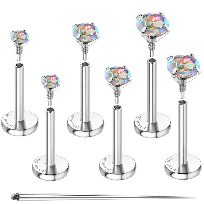 GEMQUEEN Flat Back Earrings Hypoallergenic - G23 Titanium Internal Thread Stud Earring Set 18G Cartilage Helix Tragus Conch Piercing Jewelry Small Nose Lip Labret Studs for Women Men Trendy Rainbow - Image 1