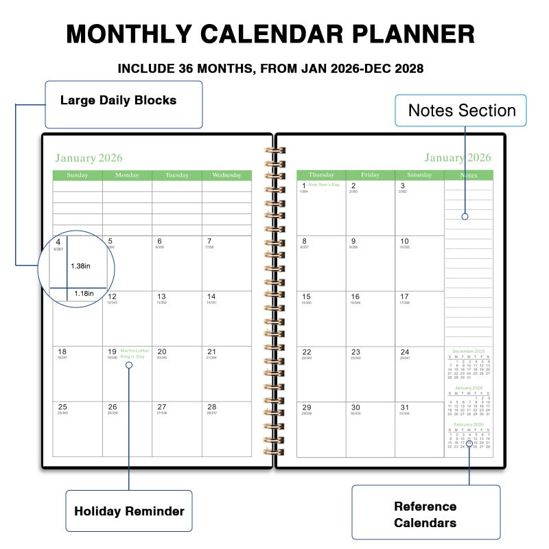 Dayvorax 2026-2028 Monthly Planner - 3 Year Monthly Calendar/Planner 2026-2028, 8-5/8" x 11-3/8", 36 Month Calendar Planner, Planners with Twin-Wire Binding, Lined Notes Pages - Image 2