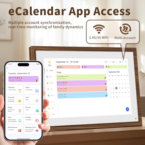 Canupdog 10.1 Inch Digital Calendar Chore Chart with Touchscreen - Full HD Interactive Display, Wall & Desk Mountable Family Planner, to-Do List & Meal Planner, Digital Picture Frame Gifts for Women Mom - Image 5